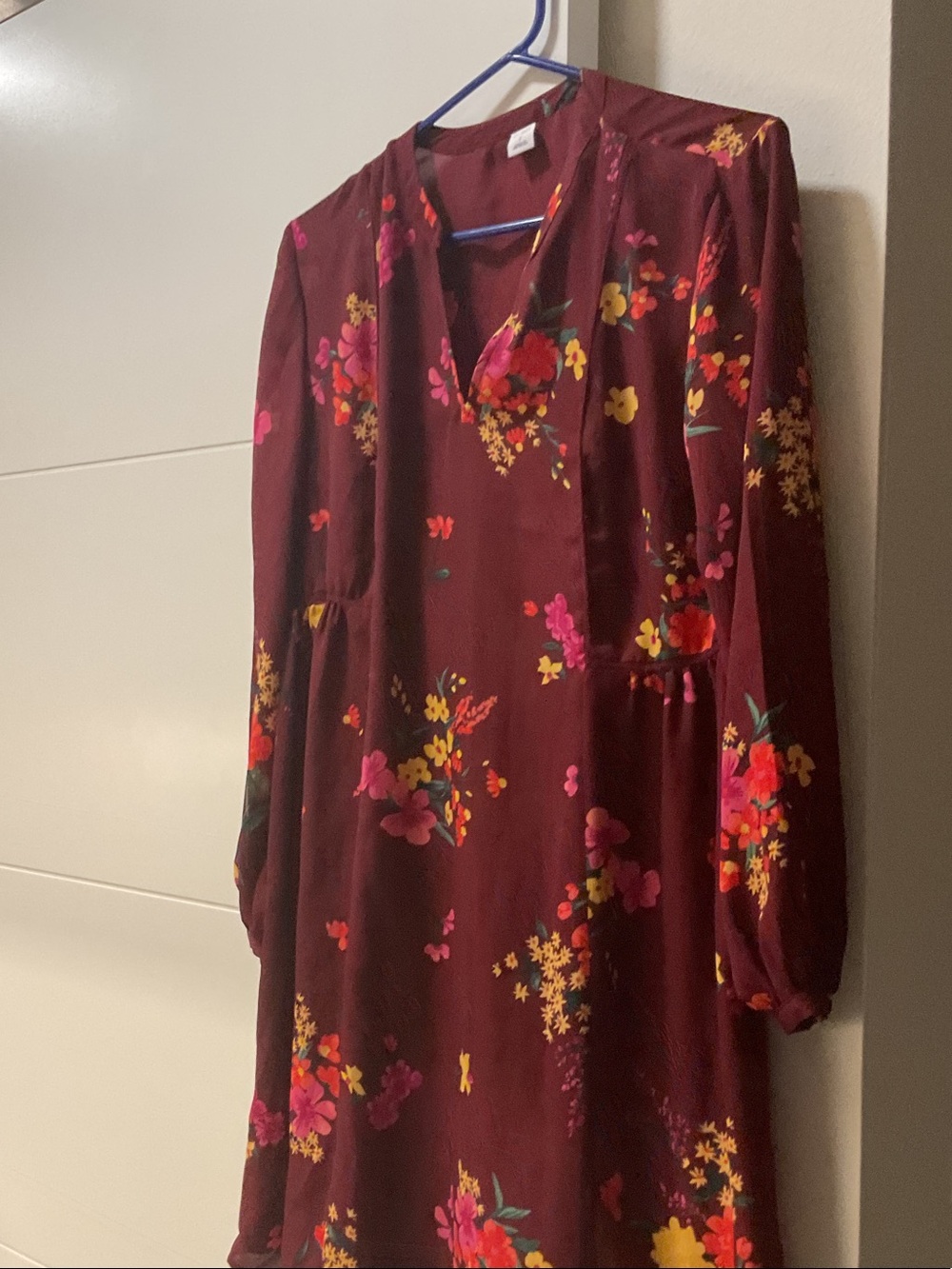 Burgundy Floral Long Sleeve Dress